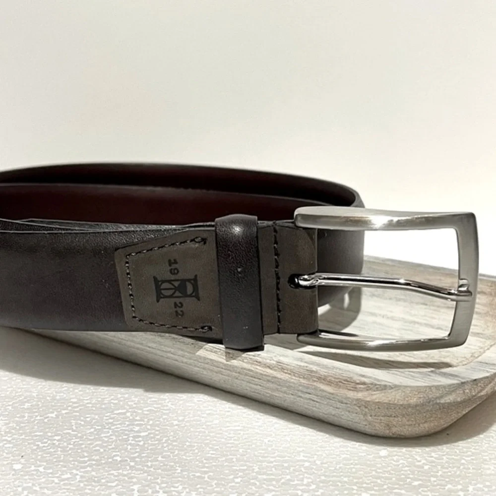 Dark Brown Leather Belt with Silver Buckle Size 40